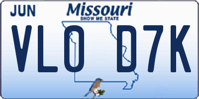 MO license plate VL0D7K