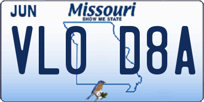 MO license plate VL0D8A