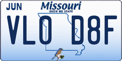 MO license plate VL0D8F