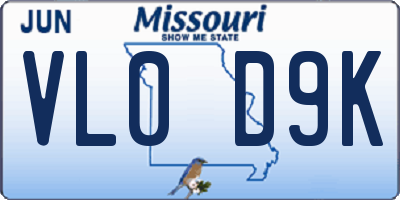 MO license plate VL0D9K