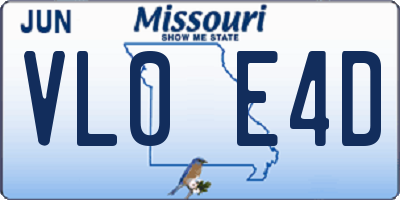 MO license plate VL0E4D