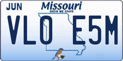 MO license plate VL0E5M