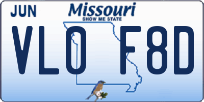 MO license plate VL0F8D