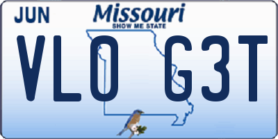 MO license plate VL0G3T