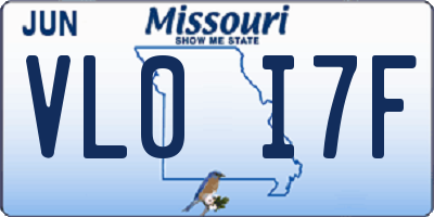 MO license plate VL0I7F