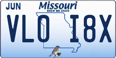 MO license plate VL0I8X