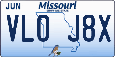 MO license plate VL0J8X