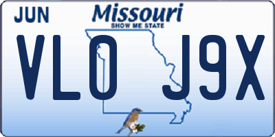 MO license plate VL0J9X