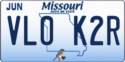 MO license plate VL0K2R