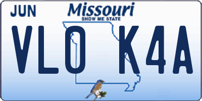 MO license plate VL0K4A