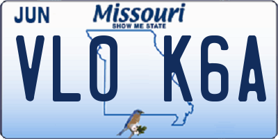 MO license plate VL0K6A