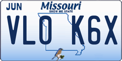 MO license plate VL0K6X