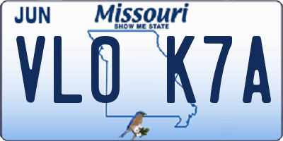 MO license plate VL0K7A