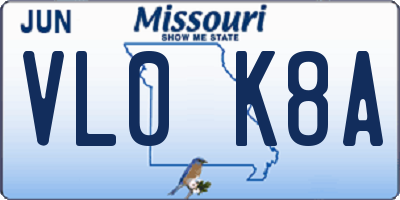 MO license plate VL0K8A