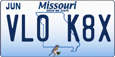 MO license plate VL0K8X
