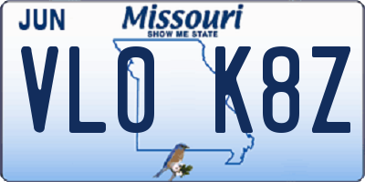 MO license plate VL0K8Z