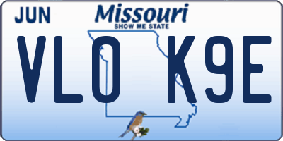 MO license plate VL0K9E