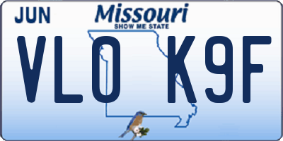 MO license plate VL0K9F