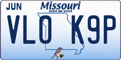 MO license plate VL0K9P