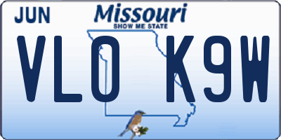 MO license plate VL0K9W