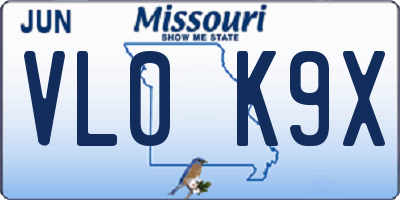 MO license plate VL0K9X