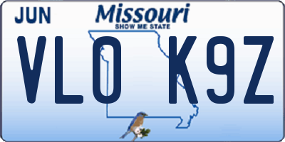 MO license plate VL0K9Z