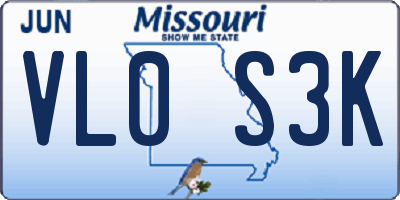 MO license plate VL0S3K