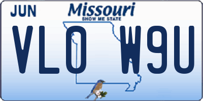 MO license plate VL0W9U