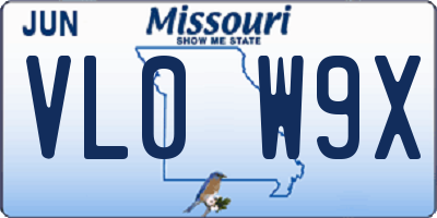 MO license plate VL0W9X