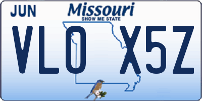 MO license plate VL0X5Z