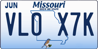 MO license plate VL0X7K