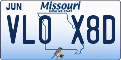 MO license plate VL0X8D