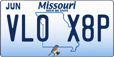 MO license plate VL0X8P