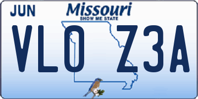MO license plate VL0Z3A