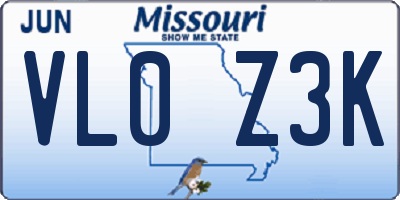 MO license plate VL0Z3K