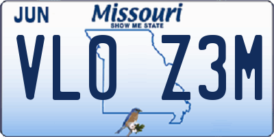 MO license plate VL0Z3M