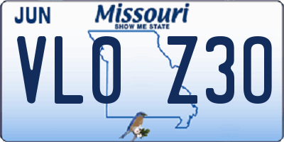 MO license plate VL0Z3O