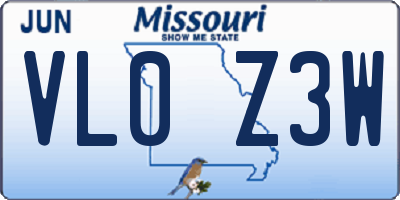 MO license plate VL0Z3W