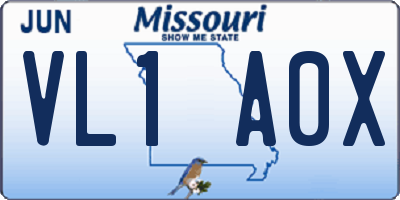MO license plate VL1A0X