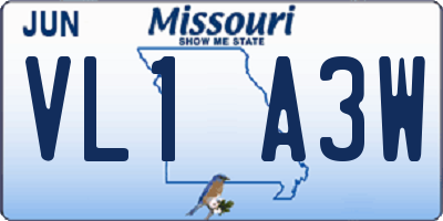 MO license plate VL1A3W