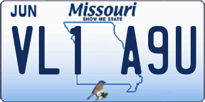 MO license plate VL1A9U