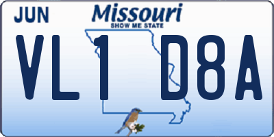 MO license plate VL1D8A