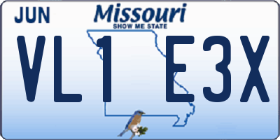 MO license plate VL1E3X