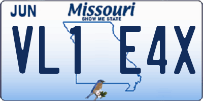 MO license plate VL1E4X