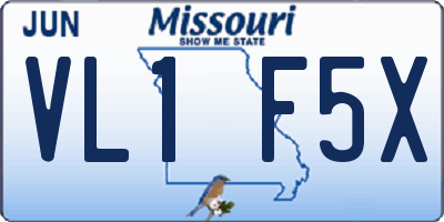 MO license plate VL1F5X