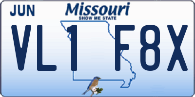 MO license plate VL1F8X