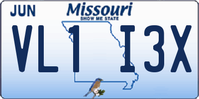 MO license plate VL1I3X