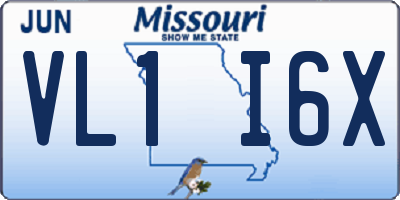 MO license plate VL1I6X