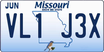 MO license plate VL1J3X