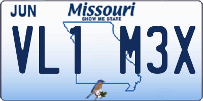 MO license plate VL1M3X